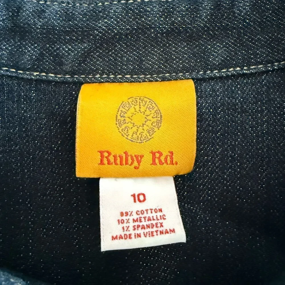 Ruby Rd. Bronze Studded Denim Jacket Blue Size 10 EUC